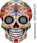 Sugar Skulls. Day of the Dead Skull, isolated on white background. Dia de los Muertos. Mexican sugar skull. Design element for logo, emblem, sign, poster, card, banner. Vector illustration. Color