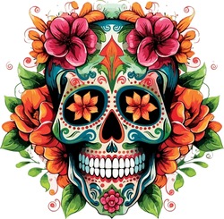 Sugar Skulls. Day Of The Dead Skull, Isolated On White Background. Dia De Los Muertos. Mexican Sugar Skull. Design Element For Logo, Emblem, Sign, Poster, Card, Banner. Vector Illustration. Color