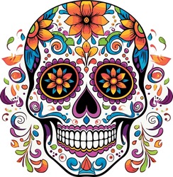 Sugar Skulls. Day Of The Dead Skull, Isolated On White Background. Dia De Los Muertos. Mexican Sugar Skull. Design Element For Logo, Emblem, Sign, Poster, Card, Banner. Vector Illustration. Color