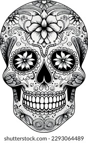 Vector illustration of a mexican skull vector for coloring, teschio  messicano vettoriale da colorare Stock Vector