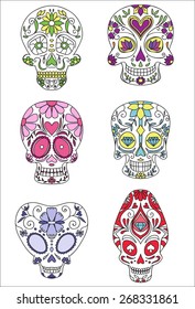 sugar skulls, day of the dead, vector illustration