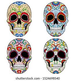 Sugar skulls. Day of death. Colorful set.