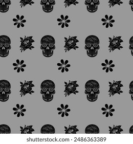 Sugar skulls and flowers Seamless Vector Pattern Design