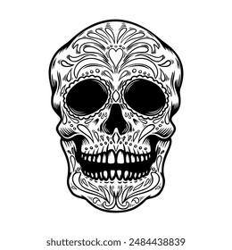 Sugar skulls illustration. Dead day. Dia de los muertos. Design elements for poster, card, flyer, banner. Vector illustration