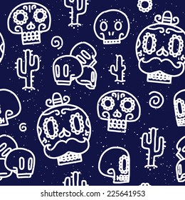 Sugar skulls navy seamless vector pattern