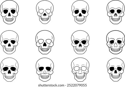 Sugar Skulls Set. Tag des Toten Schädels, einzeln auf weißem Hintergrund. Dia de los Muertos. Mexikanischer Zuckerschädel. Design-Element für Logo, Emblem, Zeichen, Poster, Karte, Banner. Vektorgrafik.