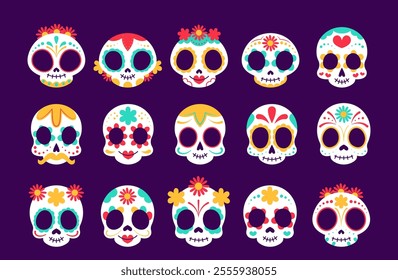 Sugar skulls vector illustration set