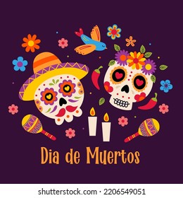 
Sugar skulls of a woman and a man, Day of the dead