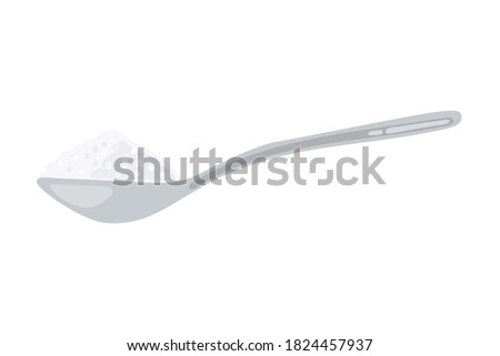 Sugar spoon full of powder crystals of salt or sugar vector illustration. Teaspoon side view with cooking and baking ingredients need for drinks - coffee or tea. Clean organic eco food.