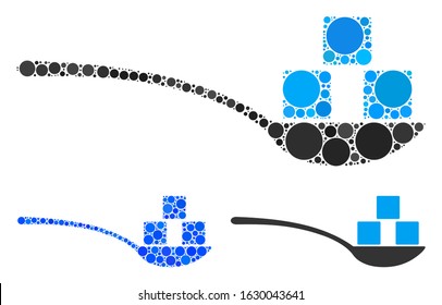 Sugar spoon mosaic of circle elements in different sizes and color tints, based on sugar spoon icon. Vector round elements are organized into blue mosaic.