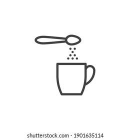 Sugar spoon and tea cup line icon. linear style sign for mobile concept and web design. Tea spoon and sugar outline vector icon. Symbol, logo illustration. Vector graphics
