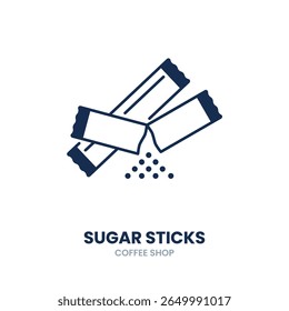 Pacote de açúcar, açúcar, adoçante, saqueta, condimento, café, uso único, agitar, bebida. Ilustração de ícone de vetor