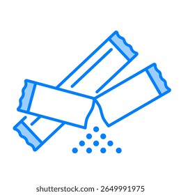 Pacote de açúcar, açúcar, adoçante, saqueta, condimento, café, uso único, agitar, bebida. Ilustração de ícone de vetor