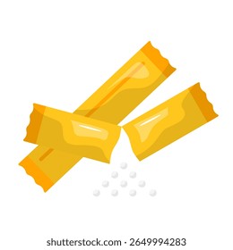 Pacote de açúcar, açúcar, adoçante, saqueta, condimento, café, uso único, agitar, bebida. Ilustração de ícone de vetor