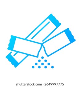 Pacote de açúcar, açúcar, adoçante, saqueta, condimento, café, uso único, agitar, bebida. Ilustração de ícone de vetor