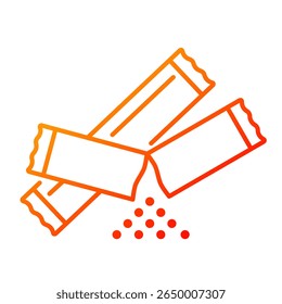 Pacote de açúcar, açúcar, adoçante, saqueta, condimento, café, uso único, agitar, bebida. Ilustração de ícone de vetor