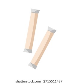 Palitos de azúcar, sobres de azúcar, sobres. Sal de la porción de la especia, palillos de la pimienta. Ilustración vectorial de dibujos animados. Diseño plano