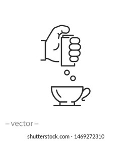 sugar substitute icon, artificial pills sugar, tea, thin line symbol on white background - editable stroke vector illustration eps 10