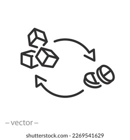 icono del sustituto del azúcar, píldoras artificiales azúcar, edulcorante, símbolo de línea delgada sobre fondo blanco - ictus editable ilustración del vector eps10