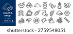 Sugar and Sweetener Icon Set (Solid Fill) - Vector  Icons of Sugar, Sweet, Sugar Cube and Honey. Sweet Food And Drinks Icons Set. 