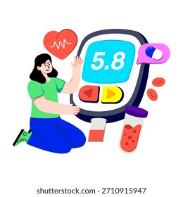 Ilustración de la máquina de la prueba del azúcar, diseño plano del glucómetro