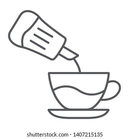 Sugar thin line icon, drink and sweet, sugar and cup sign, vector graphics, a linear pattern on a white background, eps 10.