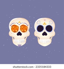 Sugar through for saint death day muerte with flower marigold velvets vector illustration white background
