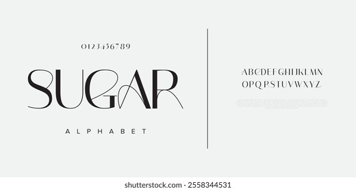 Sugar typography beauty fashion elegant minimalist serif italic fonts decorative wedding vintage retro logos. Minimal luxury font alphabet logo. Vector illustration