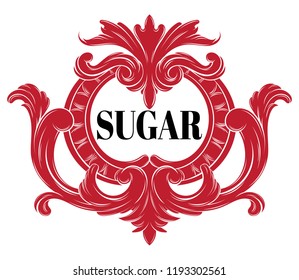 Sugar. Vector hand drawn illustration of frame. Creative realistic tattoo artwork. Template for card, poster, banner, print for t-shirt, pin, badge, patch.