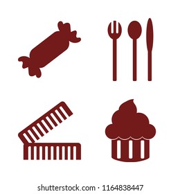 sugar vector icons set. with combs, cupcake, candy and folk spoon knife in set