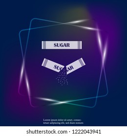 Sugar vector neon light icon. Sachets of sugar for the coffee shop. open packaging and closed. Layers grouped for easy editing illustration. For your design.