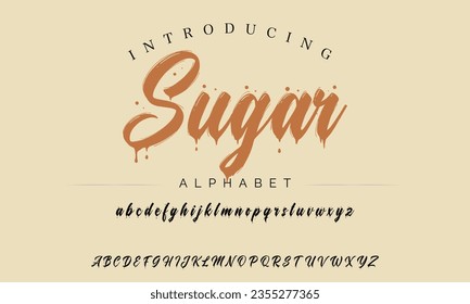 Sugar Vintage Brush Script Modern Alphabet. Retro Typeface. Textured unique brush in alphabet style. Letters.Vector Alphabet. Exclusive Custom Letters.