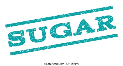 Sugar watermark stamp. Text caption between parallel lines with grunge design style. Rubber seal stamp with dust texture. Vector cyan color ink imprint on a white background.