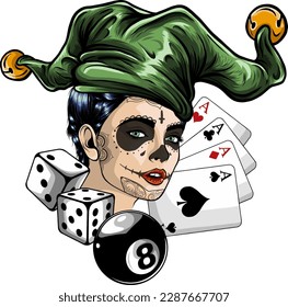 sugar woman head with joker hat on white background vector illustration