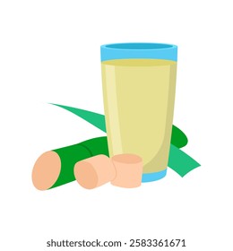 Sugarcane Juice, Summer Flat Vector Illustration. Isolated