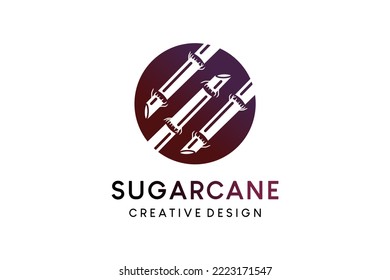 Sugarcane vector illustration logo design with silhouette in dots