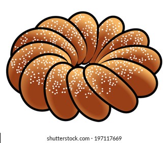 A sugar-dusted french cruller doughnut.