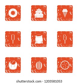 Sugariness icons set. Grunge set of 9 sugariness vector icons for web isolated on white background