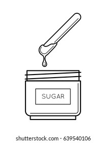 Sugaring paste box, open with a stick, body hair removing, depilation technique. Beauty and body care concept, line art object isolated on white background. Vector illustration