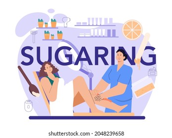 Encabezado tipográfico de azote. Depilación y epilación, métodos de depilación. Idea de cuidado y belleza de cuerpo y piel. Azúcar y depilación láser. Ilustración vectorial aislada