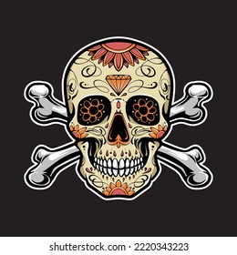 sugarskull with crosses bones vector logo
