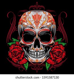 sugarskull vector with roses ornament