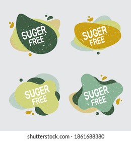 Suger free icon set. Food badge contains no suger label for healthy diabetic food product package. Vector signs for packaging design, cafe, restaurant badges, tags