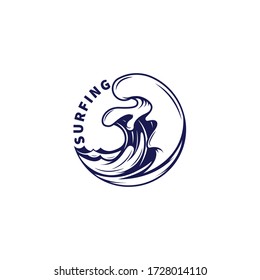 Vorschlagen einer Logo-Vorlage. Emblem für Meeressurfer. Vector-Abbildung.