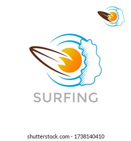 Sugfing logo template. Sea surf emblem. Vector illustration.