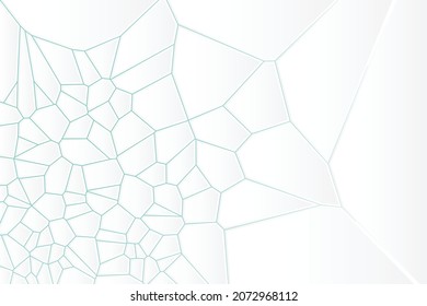 The suggested white backlit decorative background contains random cells that shape realistic flat of frame Voronoi mesh. Textures for creative web projects, graphic design, thumbnails for videos.