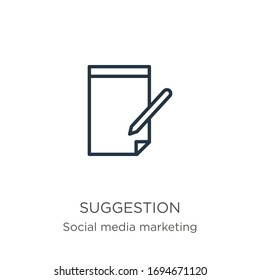 Suggestion icon. Thin linear suggestion outline icon isolated on white background from social media collection. Line vector sign, symbol for web and mobile