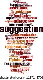 Suggestion word cloud concept. Vector illustration