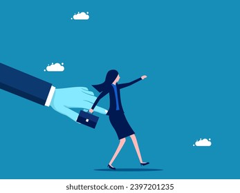 Sugerencias para mejorar el trabajo. Empresario que se burla de un empleado con el dedo. vector 