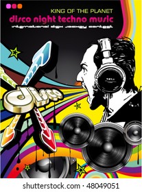 Suggestive disk jockey shape on abstract music background for discoteque flyers